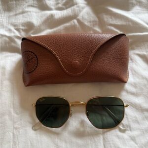 Ray-Ban Gold Hexagonal Sunglasses with Brown Case